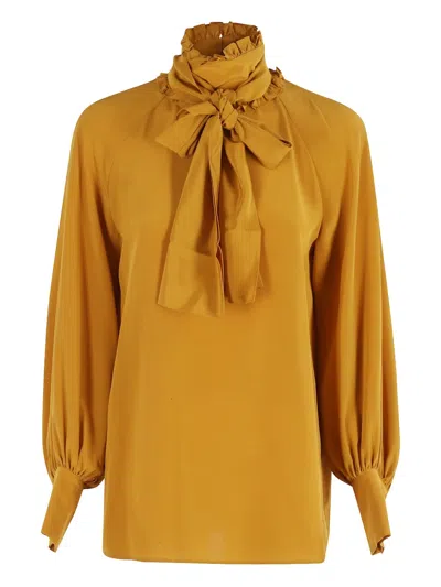 Weekend Max Mara Ruffled-neck Silk Blouse In Yellow