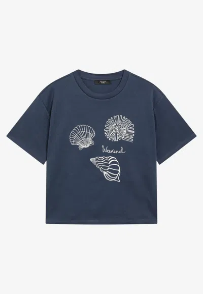 Weekend Max Mara Blue Cotton Jersey Tshirt With Embroidery
