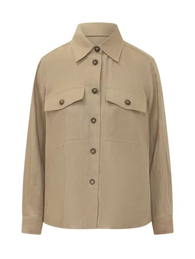 Weekend Max Mara Safari Linen Jacket With Button Details In Nude