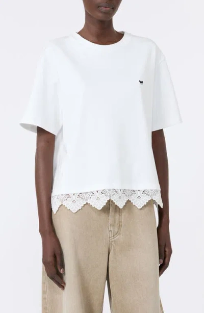 Weekend Max Mara Sala Lace Hem Cotton T-shirt In White