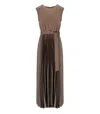Weekend Max Mara Omens Brown Sleeveless Pleated Jersey And Satin Midi Dress In Brown
