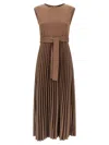 Weekend Max Mara Omens Brown Sleeveless Pleated Jersey And Satin Midi Dress In Brown