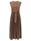 Weekend Max Mara Omens Brown Sleeveless Pleated Jersey And Satin Midi Dress In Brown