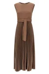Weekend Max Mara Samuele Pleated Belted Midi Dress In Brown