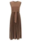 Weekend Max Mara Samuele Pleated Belted Midi Dress In Brown
