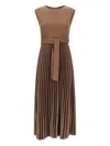 Weekend Max Mara Samuele Pleated Belted Midi Dress In Brown