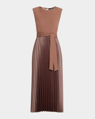 Weekend Max Mara Samuele Pleated Satin & Jersey Midi Dress In Brown