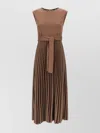 Weekend Max Mara Samuele Pleated Belted Midi Dress In Brown
