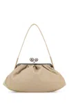 Weekend Max Mara Sand Leather Cubico Clutch In Naturale