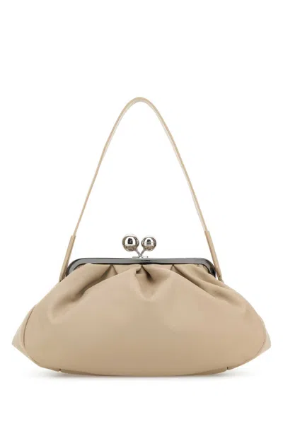Weekend Max Mara Sand Leather Cubico Clutch In Naturale