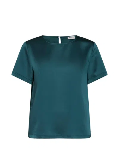 Weekend Max Mara Satin Keyhole-detail Jersey-panel T-shirt In Green