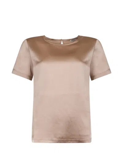Weekend Max Mara Satin-finish Short-sleeve Top In Gold