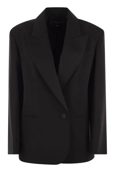 Weekend Max Mara Sava - Stretch Wool Blend Canvas Oversized Blazer In Black