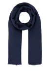 Weekend Max Mara Cashmere Blend Rauche Scarf With Fringed Edges In Blue