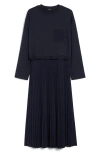 Weekend Max Mara Scatola Long Sleeve Mixed Media Dress In Navy