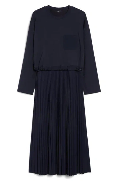 Weekend Max Mara Scatola Long Sleeve Mixed Media Dress In Blue