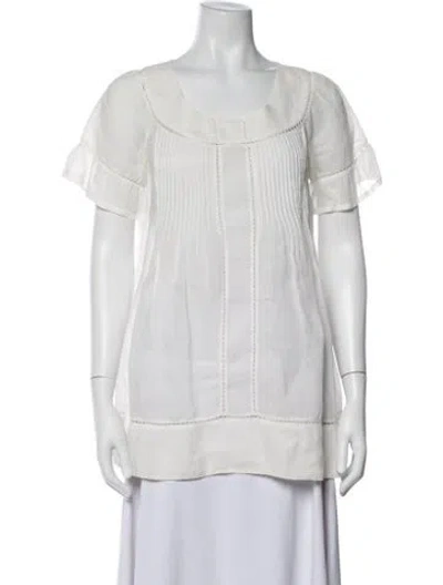 Pre-owned Weekend Max Mara Scoop Neck Short Sleeve Blouse In Neutrals/white