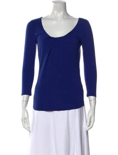 Pre-owned Weekend Max Mara Scoop Neck Three-quarter Sleeve Top In Blue
