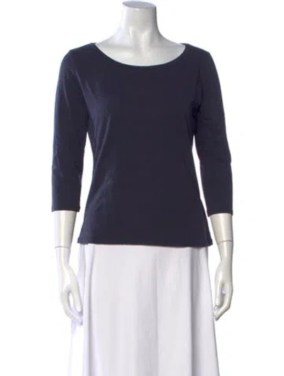 Pre-owned Weekend Max Mara Scoop Neck Three-quarter Sleeve T-shirt In Blue