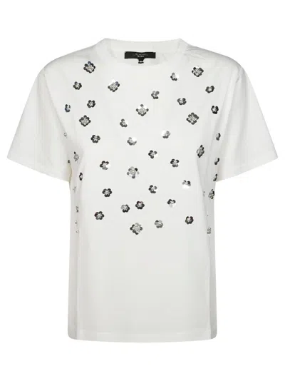 Weekend Max Mara Embellished Sequin Crew Neck Short Sleeve Top In White