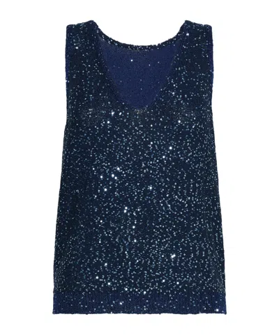 Weekend Max Mara Sequin Embellished Sleeveless Top In Blue