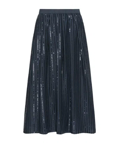 Weekend Max Mara Sequin-embroidered Cotton Skirt In Blue