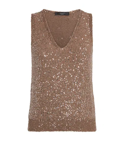 Weekend Max Mara Sequinned Sweater Vest In Brown