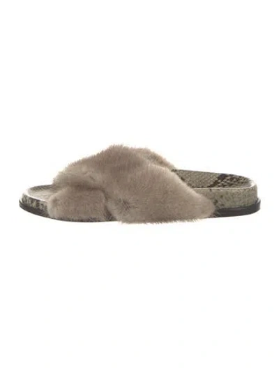 Pre-owned Weekend Max Mara Shearling Animal Print Slides In Neutral