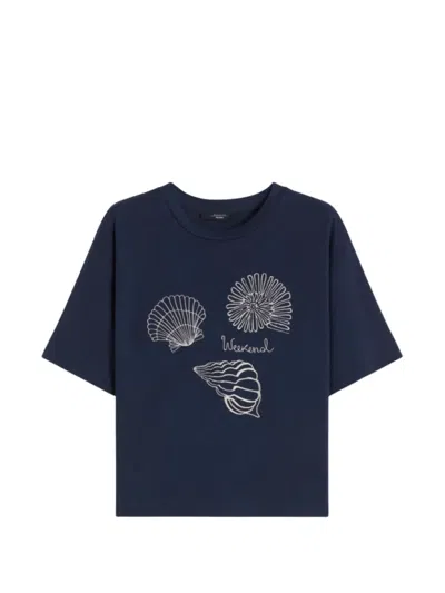 Weekend Max Mara Shell-print Cotton T-shirt In Blue