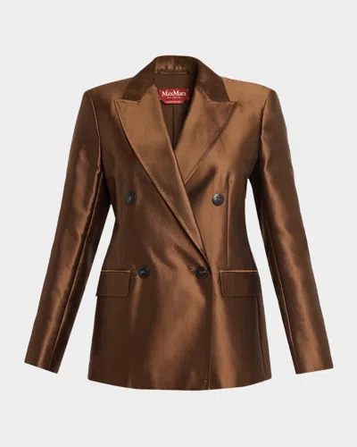 Weekend Max Mara Shiny Double-breasted Blazer In Brown