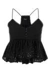 Weekend Max Mara Broderie Anglaise Peplum Top With Spaghetti Straps In Black