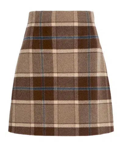 Weekend Max Mara Short Checked Wool Skirt In Brown