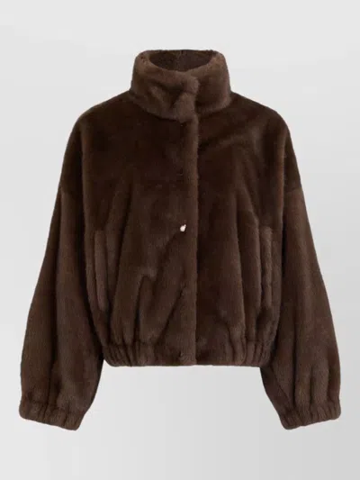 Weekend Max Mara Weekend Short Faux Fur Jacket With High Collar In Brown