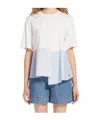 Weekend Max Mara Bird Mixed Media Asymmetric Cotton Top In White