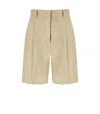 Weekend Max Mara Beige Bermuda Shorts In Cotton And Linen In Beige O Tan