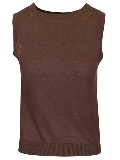 Weekend Max Mara Silk And Linen Top Knitwear Brown