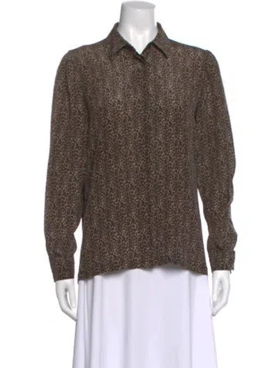 Pre-owned Weekend Max Mara Silk Animal Print Blouse In Brown