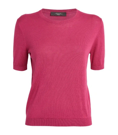Weekend Max Mara Silk-cotton Short-sleeve Sweater In Pink