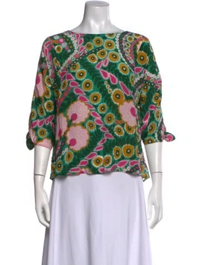Pre-owned Weekend Max Mara Silk Floral Print Blouse In Blue