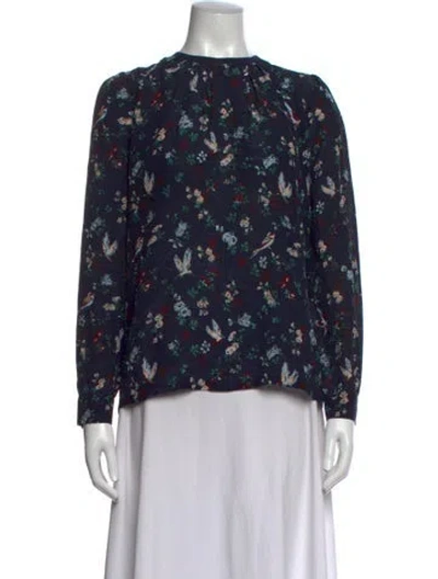 Pre-owned Weekend Max Mara Silk Floral Print Blouse In Blue