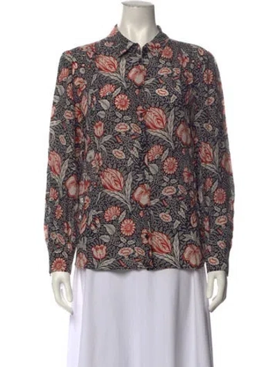 Pre-owned Weekend Max Mara Silk Floral Print Blouse In Multicolor