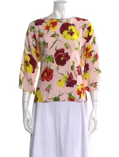 Pre-owned Weekend Max Mara Silk Floral Print Blouse In Pink