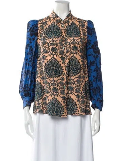 Pre-owned Weekend Max Mara Silk Floral Print Blouse W/ Tags In Blue