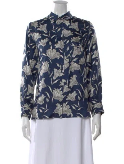 Pre-owned Weekend Max Mara Silk Floral Print Blouse W/ Tags In Blue