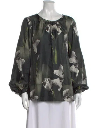 Pre-owned Weekend Max Mara Silk Floral Print Blouse W/ Tags In Green