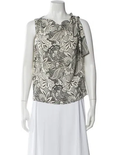 Pre-owned Weekend Max Mara Silk Floral Print Blouse In White