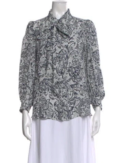 Pre-owned Weekend Max Mara Silk Floral Print Blouse In White
