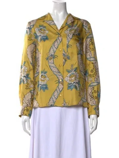 Pre-owned Weekend Max Mara Silk Floral Print Blouse In Yellow