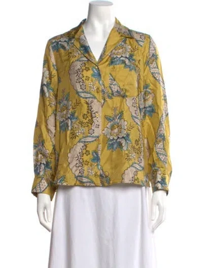 Pre-owned Weekend Max Mara Silk Floral Print Blouse In Yellow