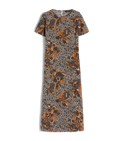Weekend Max Mara Silk Floral Print Midi Dress In Brown